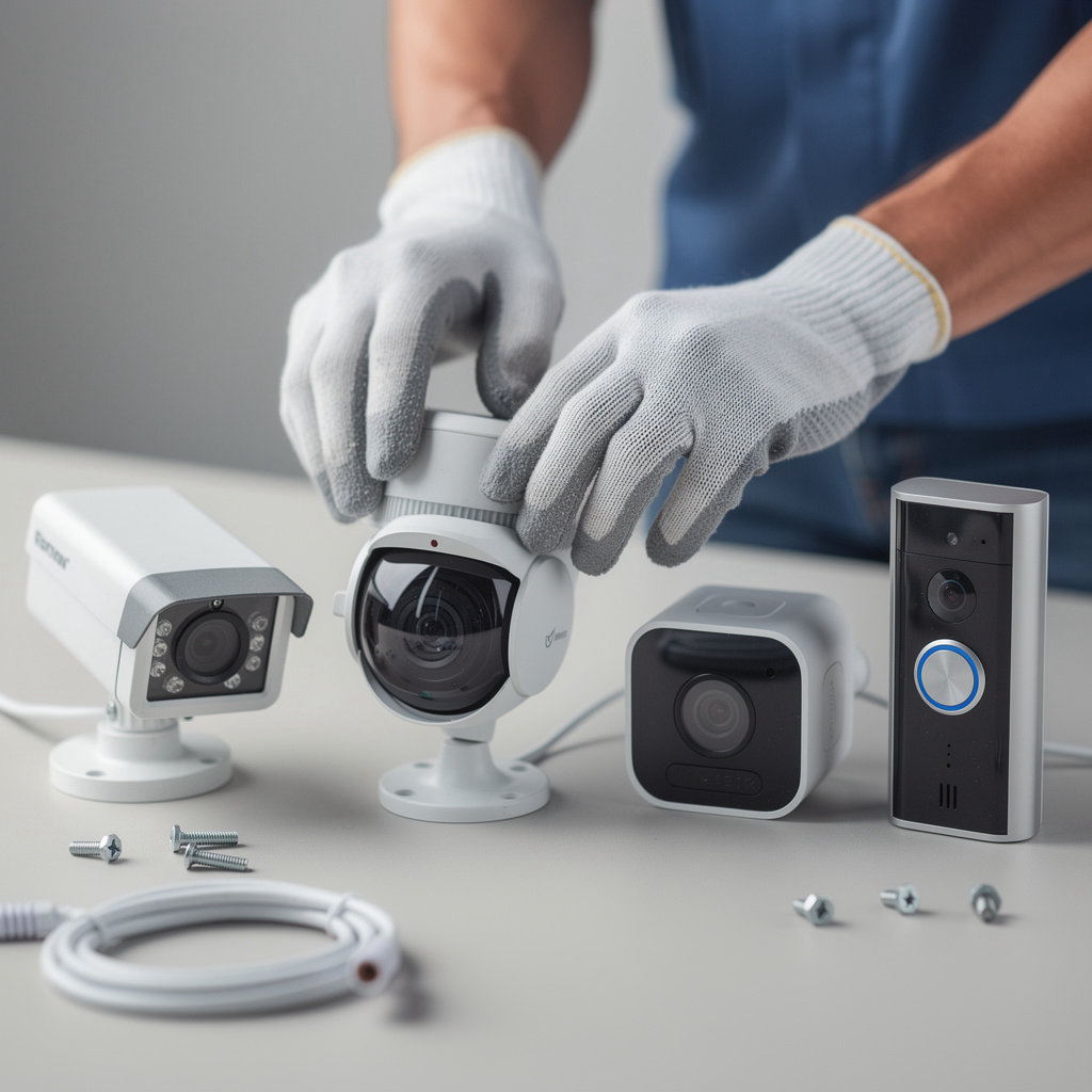 Smart Shield Systems expert installing a high-resolution security camera on a San Diego property for enhanced safety